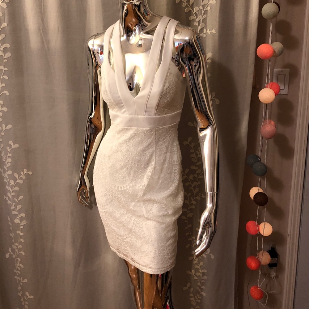 White Lace Low Cut Dress